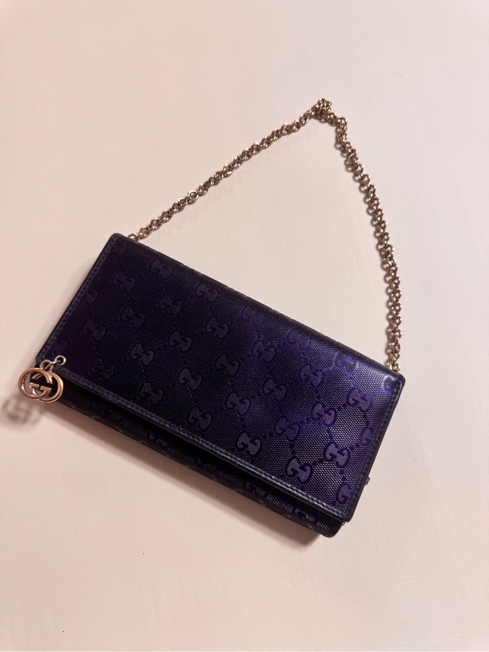 Gucci Navy GG Monogram Wallet on Chain - Picture 12 of 16